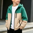 thumbnail image 4 of YUANxueke Boys Waterproof Windbreaker Full Zip Color Block Hooded Jacket with Zipper Pockets for 7-16 Years, 4 of 9