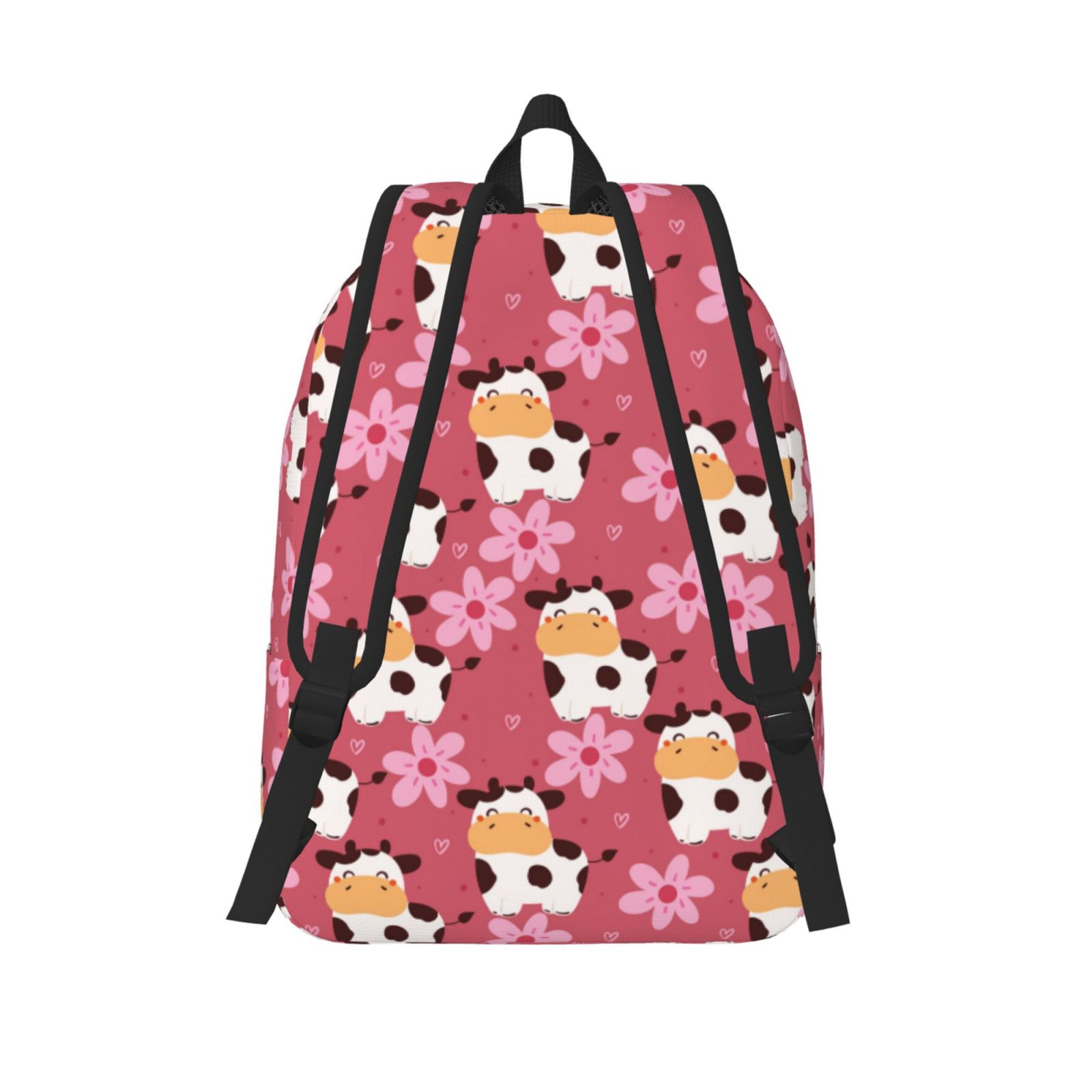 Picia Cow And Flower Printed Canvas Daypack - Stylish and Durable Vintage Compact Backpack - Class, Work, Travel, or Laptop Bookbag,Organized Compartments-Medium