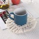 thumbnail image 5 of Posavasos para bebidas, macramé tejido absorbente hecho a mano con borlas, café, aromaterapia, decoración de protección contra el calor, paquete de 4, 5 of 5