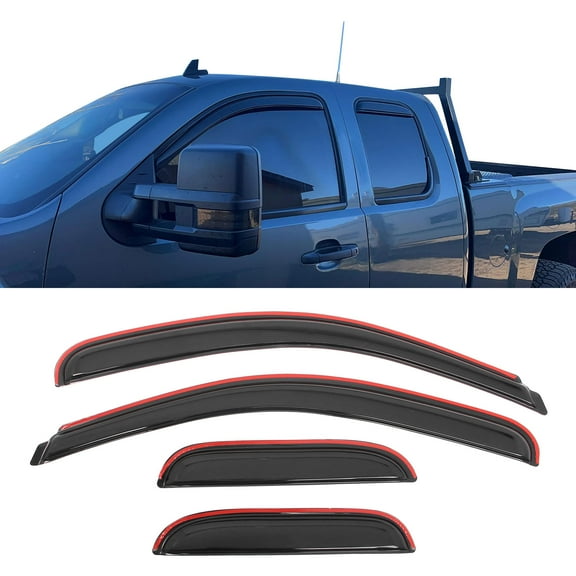 Ikon Motorsports In-Channel Window Visors for 2007-2014 Chevy Silverado GMC Sierra 1500 2500 3500 HD Extended Cab Acrylic Smoke Rain Deflectors 4PC