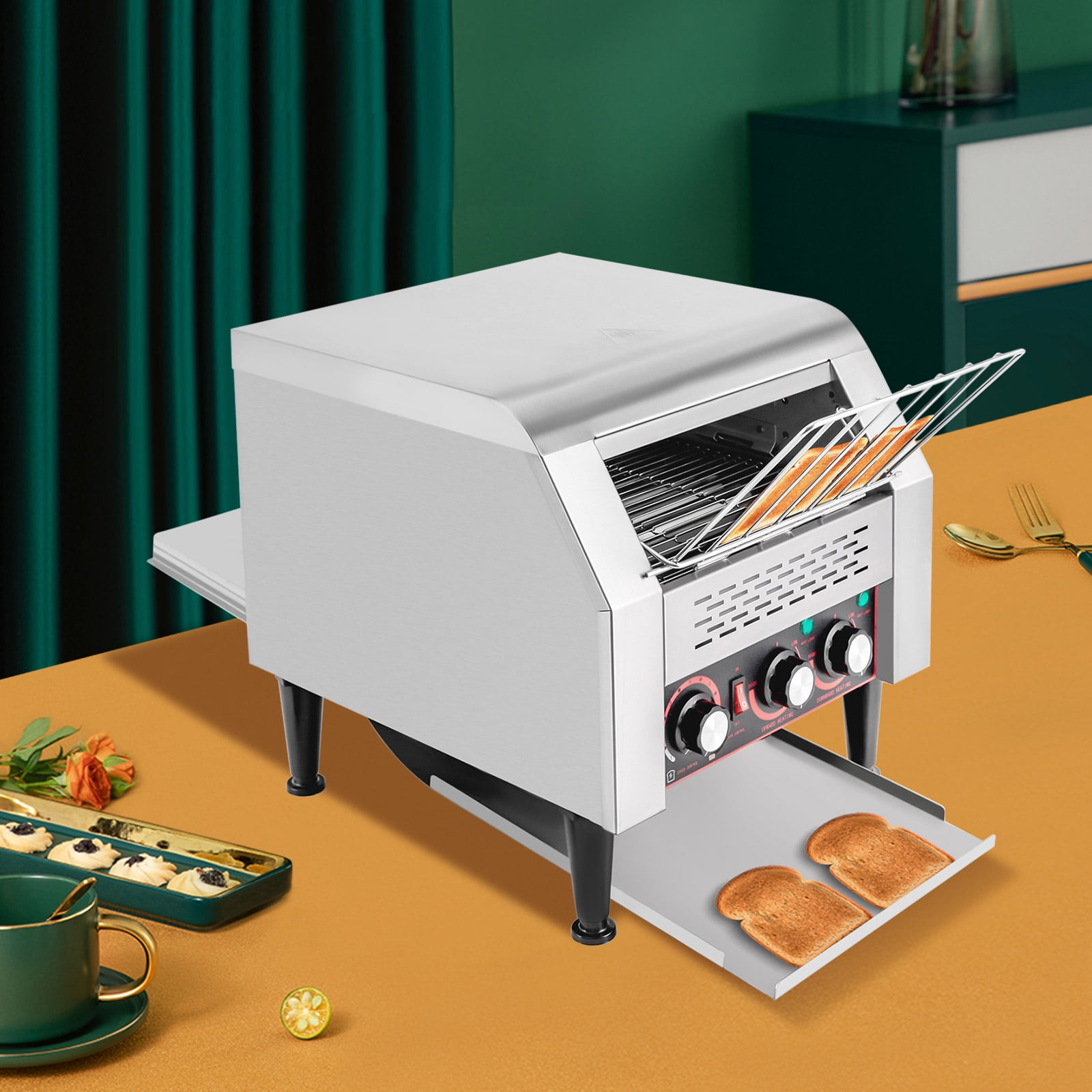 Efficient Conveyor Toaster with 2200W Power, Dual Heating Modes, Adjustable Temperature, Stainless Steel Body, and Smooth Conveyor Belt – Toasts 300 Slices Per Hour, Easy to Clean and Use