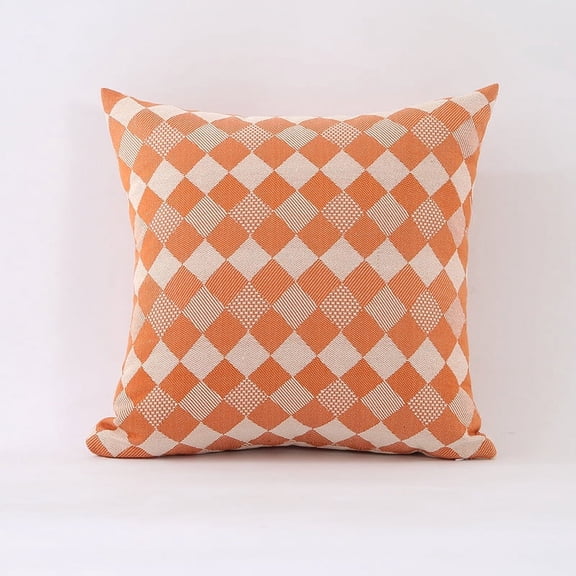 1pcs 18 inches Simple Modern Throw Pillow，Nordic Style Cushion Decorative Pillow for Couch,Sofa,Bedroom，Orange Geometry - Diamond Grid