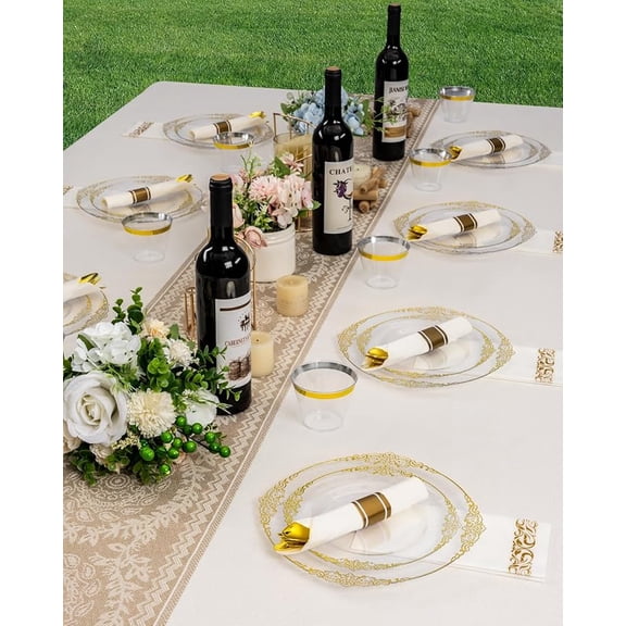 Goodluck Gold Plastic Disposable Dinnerware Set, 350 Piece