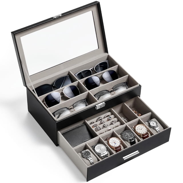 Organizador de gafas de sol Lifewit de 2 capas con tapa de cristal y 6 ranuras