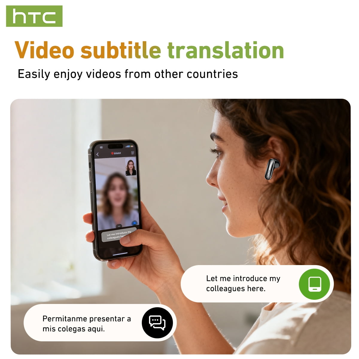HTC Wireless Earbuds,Bluetooth 6.0 Ear Buds, AI Translator Earbud witch Smart Screen ENC Noise Cancelling Mic Clear Sports Earbud IP6 Waterproof Headphones for Workout sports