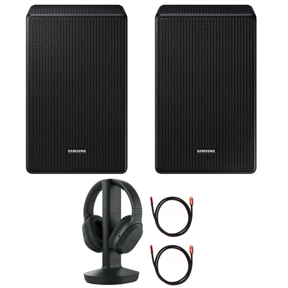 Samsung SWA-9500S Wireless Rear Speaker Kit w/ Dolby Atmos for Soundbar Surround Sound Bundle with Sony RF400 Wireless Home Theater Headphones   2x Deco Gear 6FT Universal 4K HDMI 2.0 Cable