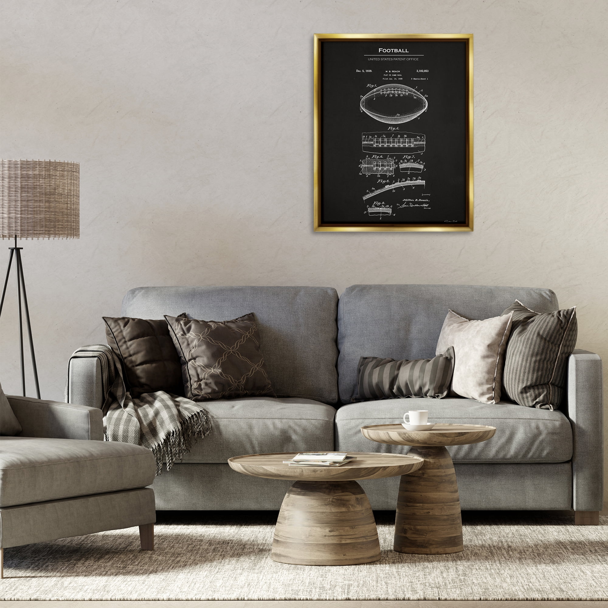 Stupell Industries Detailed Football Blueprint Sports Painting Gold Floater Framed Art Print Wall Art, 25 x 31