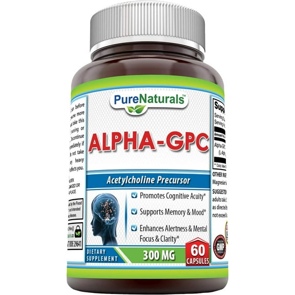 Pure Naturals Alpha GPC 300 Mg Per Serving 60 Capsules Supplement | Non-GMO | Gluten Free | Made in USA