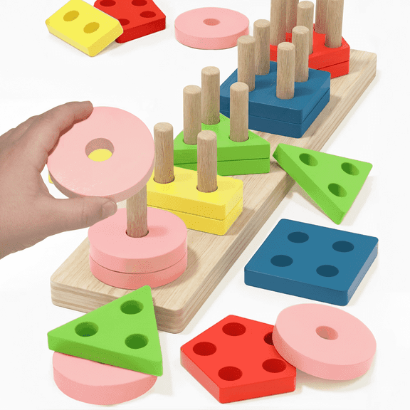 BIGODY Extra Large Montessori Wooden Shape Sorter Toy for Toddlers 1-3 2-4,  Sorting & Stacking Educational Sensory Puzzles, Toys Gifts for 1-2 Years Old Boys Girls
