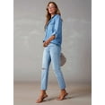 thumbnail image 5 of Women's Denim Shirt Long Sleeve Button Down Shirt, V-Neck Chambray Blouse Top for Women, Casual Work Shirt Dark Blue M, 5 of 10