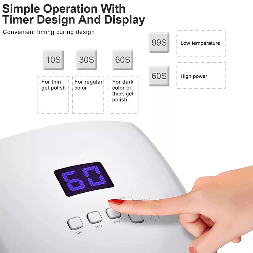 48W Cordless LED UV Nail Lamp Gel Polish Dryer Rechargeable Fast Curing Nail Lamp Wavelength 365nm 405nm 610nm 5–7 hours per charge Input Voltage: 100–240V Output Voltage: 110–120V, 60Hz Charging Tim