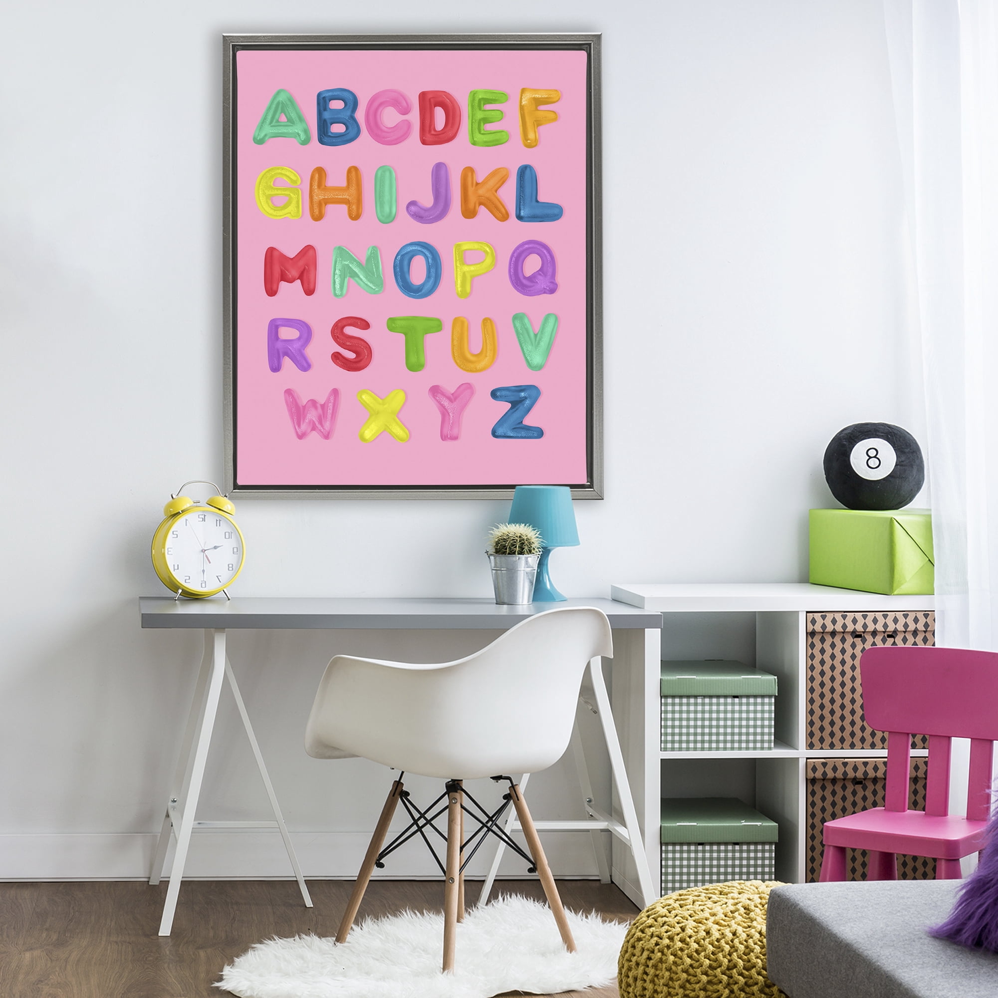 Stupell Industries Gummy Alphabet over Pink Gray Framed Floater Canvas Wall Art, design by LISH Creative