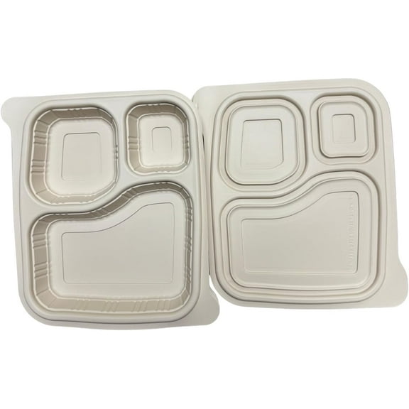 Harshu Cornstarch Plates with Lids - 3 Compartment, 20 Pack | Disposable Trays for Catering, Lunches, and Meal Delivery