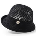thumbnail image 2 of VISALY Crochet Cloche Hat with Flower Elegant Breathable Straw Bucket Sun Hat Vintage Rolled Brim Beach Sun Hat Travel Casual Fedora Breathable Sun Bucket Hats Elegant Church Hat Blackone Size, 2 of 3