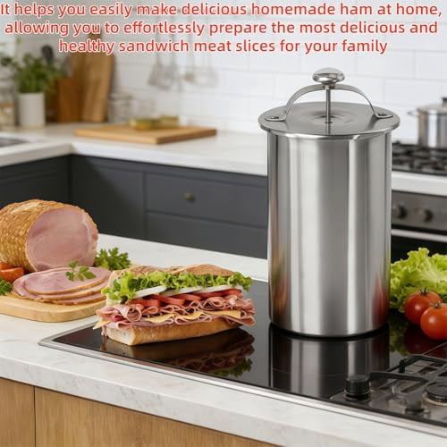 2026 Upgrade Stainless Steel Deli Meat Press with Thermometer, Spring Mechanism & Handle, Meat Press Mold for Deli Meats Homemade Ham Maker Lunch Meats Presss