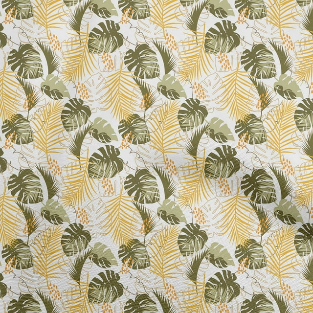 oneOone Cotton Poplin White Fabric Tropical Leaf Craft Projects Decor Fabric Printed By The Yard 42 Inch Wide