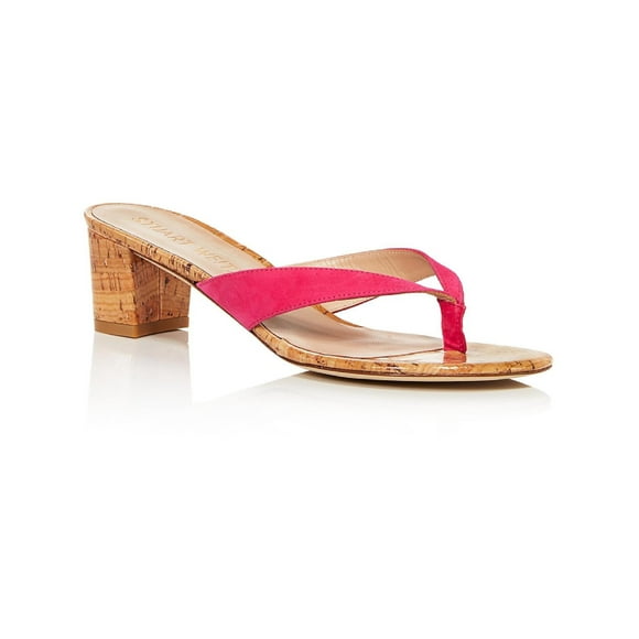 STUART WEITZMAN Womens Pink Cork-Like Padded Brigida Round Toe Block Heel Slip On Leather Heeled Thong Sandals 6 B