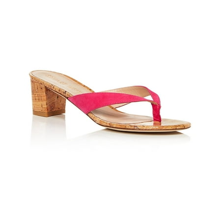 

STUART WEITZMAN Womens Pink Cork-Like Padded Brigida Round Toe Block Heel Slip On Leather Heeled Thong Sandals 5 B