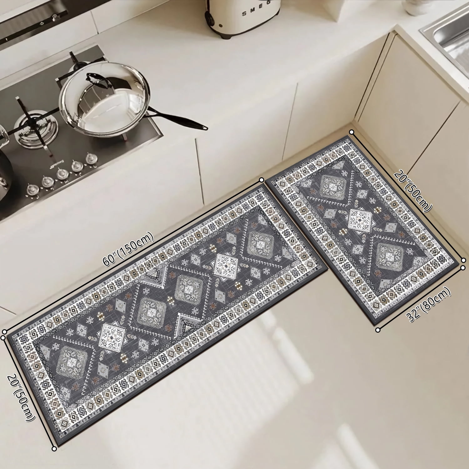 TECHVIDA Kitchen Rugs 2 Piece,Kitchen Mats for Floor,Washable Non Slip Kitchen Runner Rug,Farmhouse Hallway Doormat for Holiday Home Decor