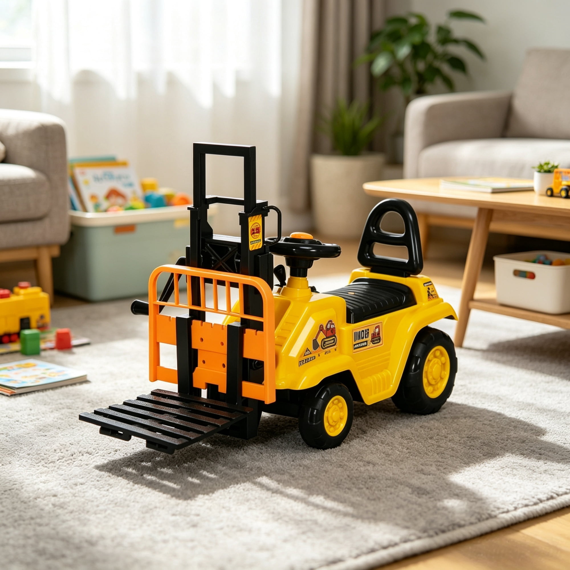 Forklift Ride-on Toy, Sit and Scoot Construction Toy with Under Seat Storage for 3-Year-Old Boys & Girls