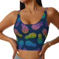 thumbnail image 3 of Goofa Retro Bright Pineapple Printed Sports Bras for Women, High Impact Running Bra Workout Crop Tank Tops Longline Sports Bra Push up-Small, 3 of 9