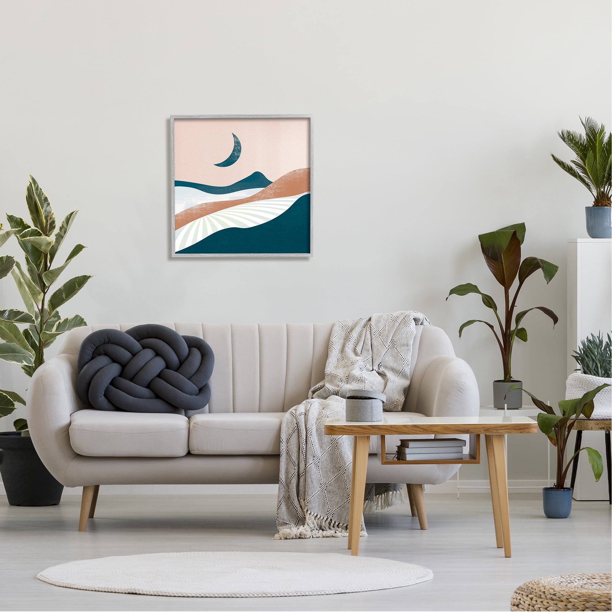 Stupell Industries Boho Desert Moon Landscape Nature Painting Gray Framed Art Print Wall Art, 24 x 24