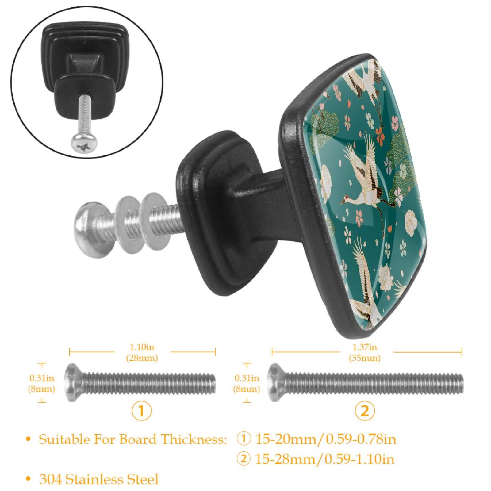 4 Pcs Cabinet Handle Drawer Pulls Red-Crowned Crane Knobs with Screws Square Furniture Office Cabinet Knob Decoration