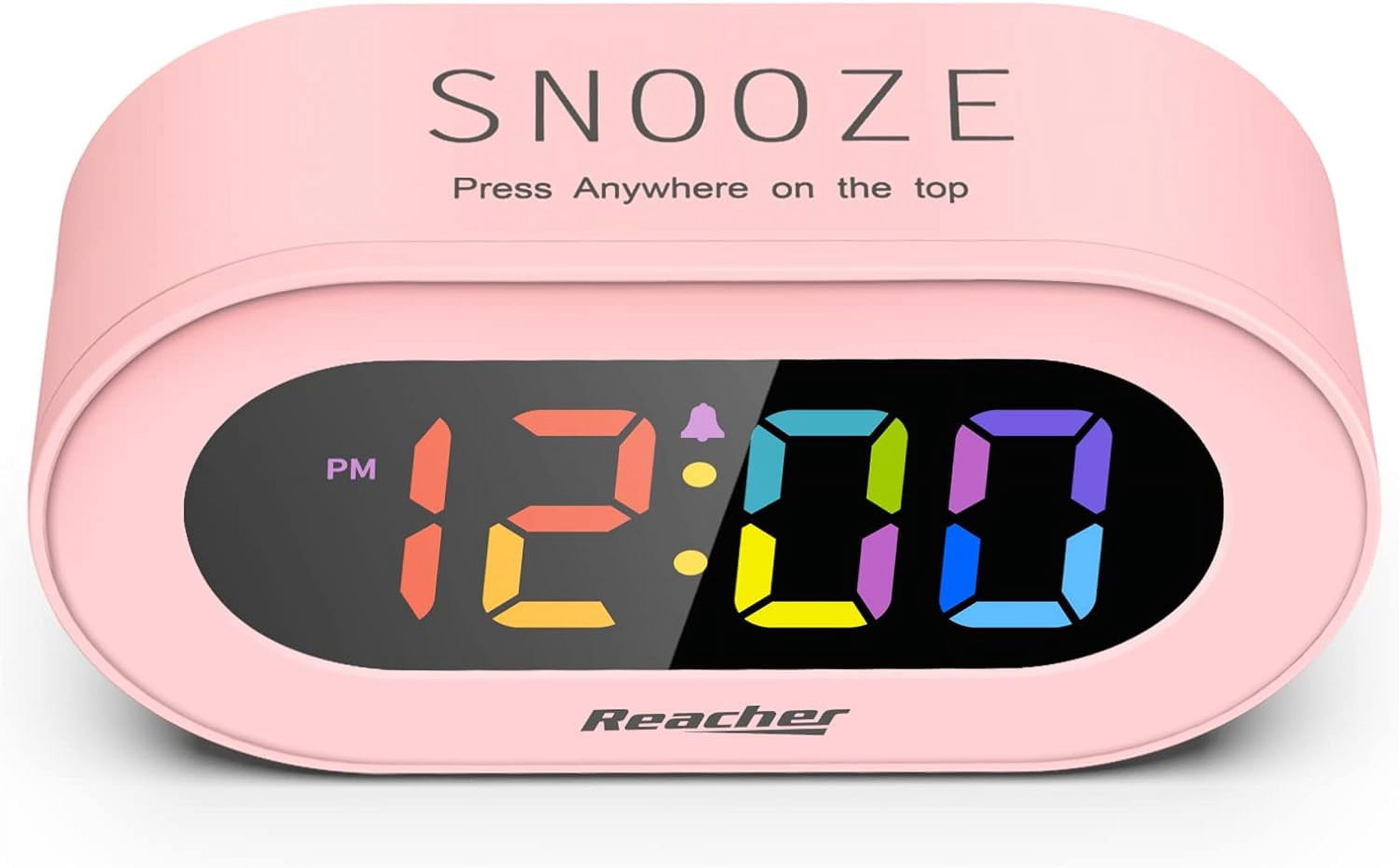 Pink Girls Alarm Clock Dimmable Colorful LED Digital Display USB Phone Charger Port Simple Operation for Kids Adults Adjustable Volume Snooze Small Size Bedrooms Bedside Desk