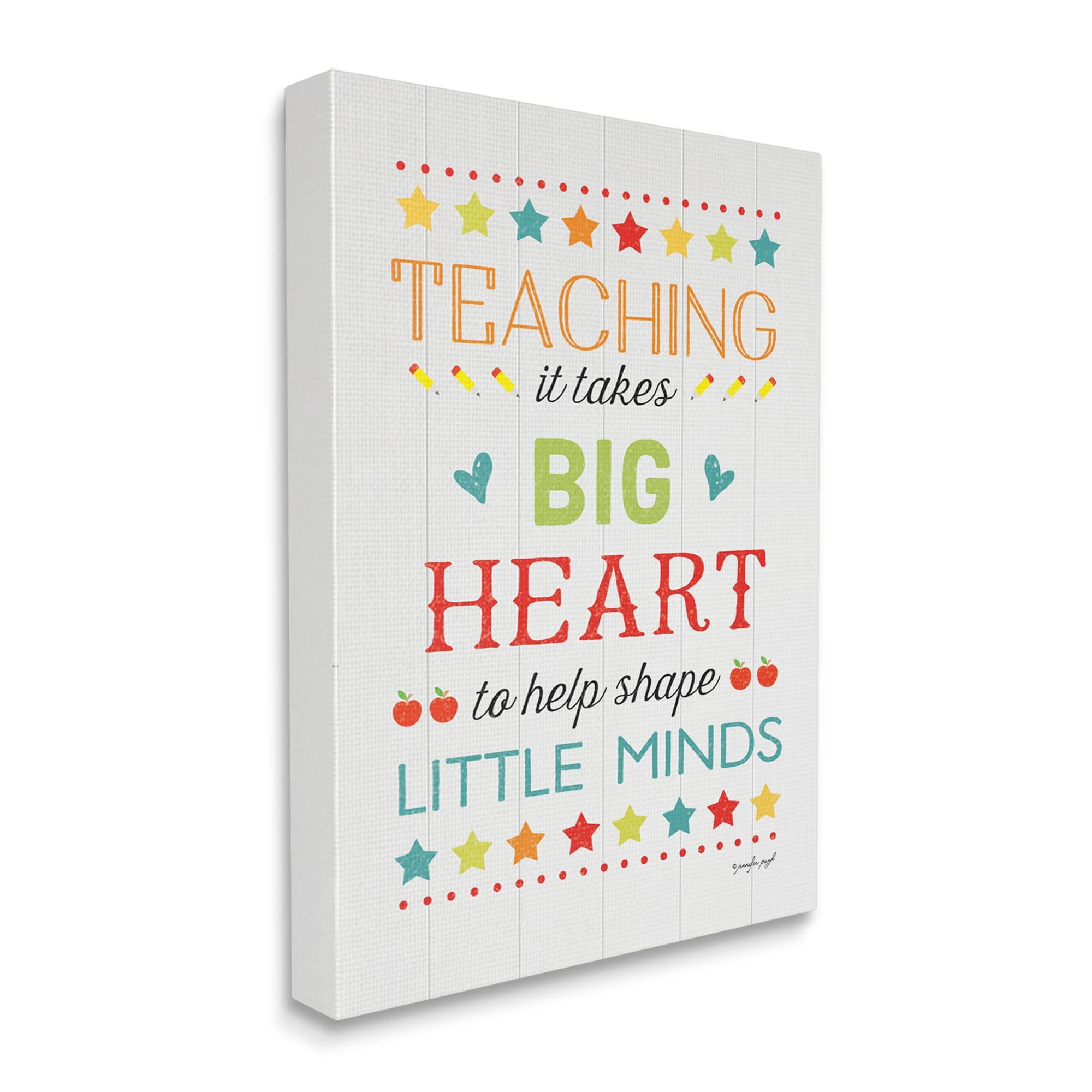 Stupell Big Heart Shapes Little Minds Teaching Inspirational Painting Gallery Wrapped Canvas Print Wall Art