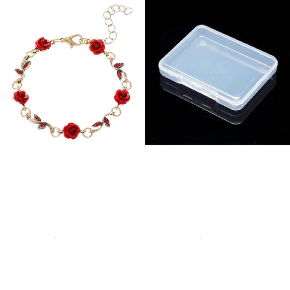 1set 1pc Alloy Rose Flower Link Bracelets for Women Red 8-7/8 inch(22.5cm)