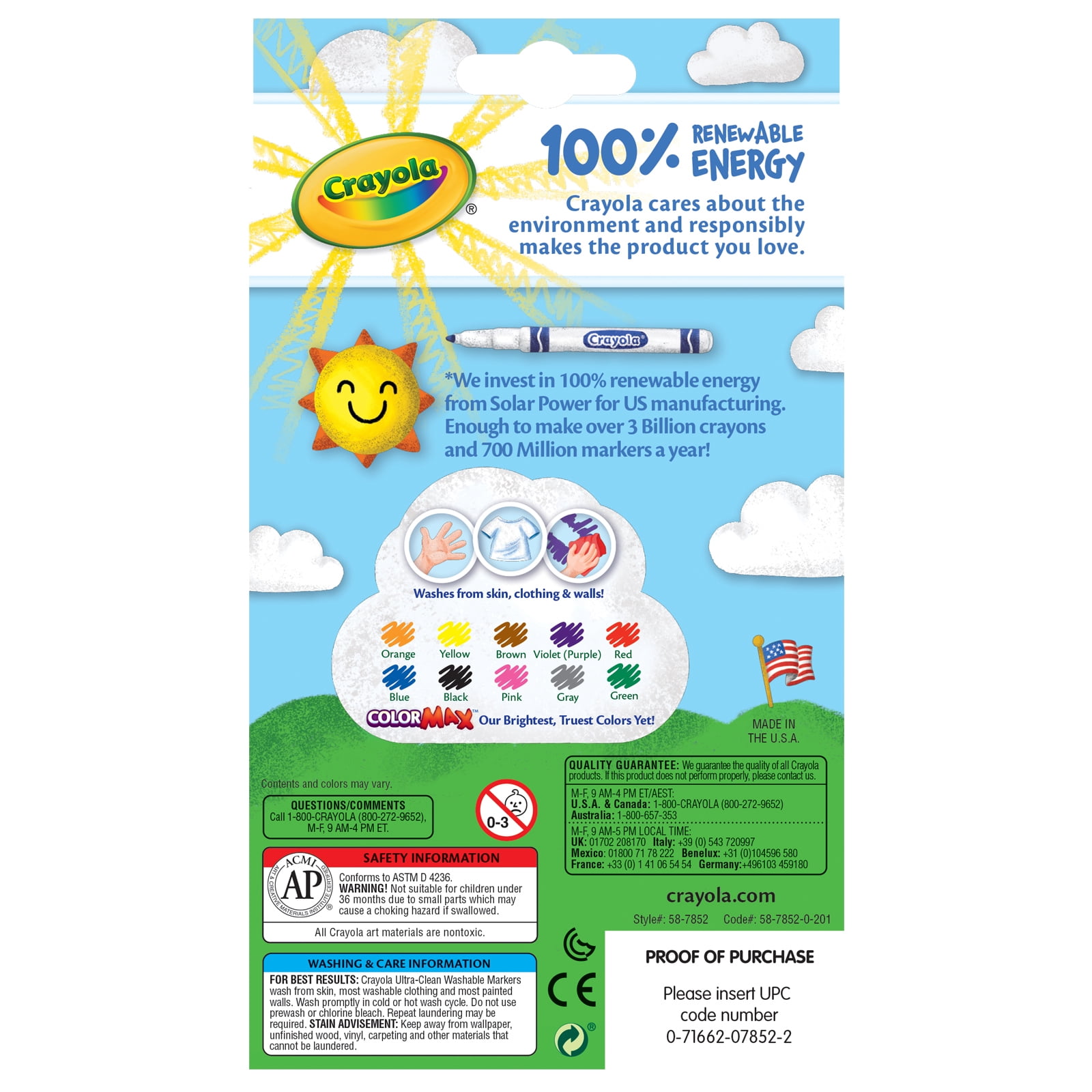 Crayola Ultra-Clean Markers, Fine Line, Classic Colors, 10 Per Pack, 8 Packs