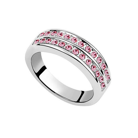 Anillo Ocean Heart en Baño de Oro Blanco con Cristales Rosa Talla 8 J7-13-39