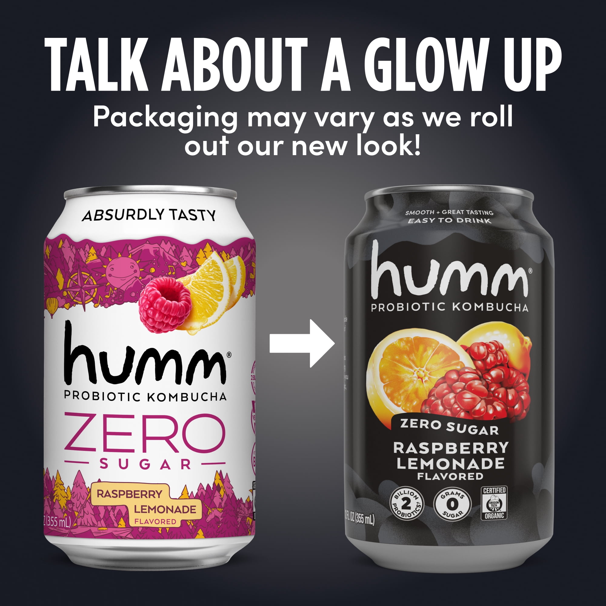 Humm Kombucha Zero Sugar Drink, Keto-Friendly, 12 oz Cans, Variety