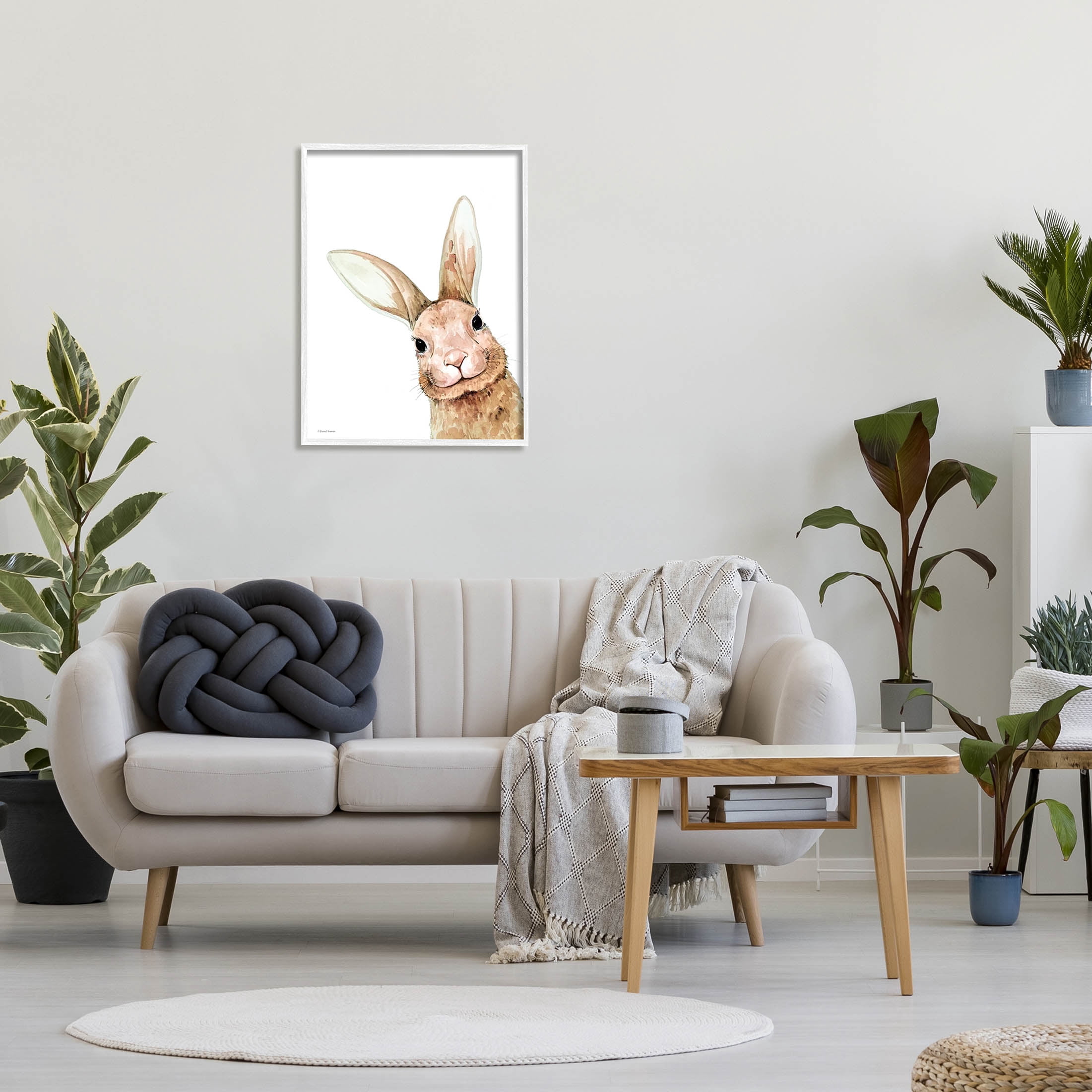 Stupell Industries Smiling Bunny Wildlife Graphic Art White Framed Art Print Wall Art, Design by Rachel Nieman
