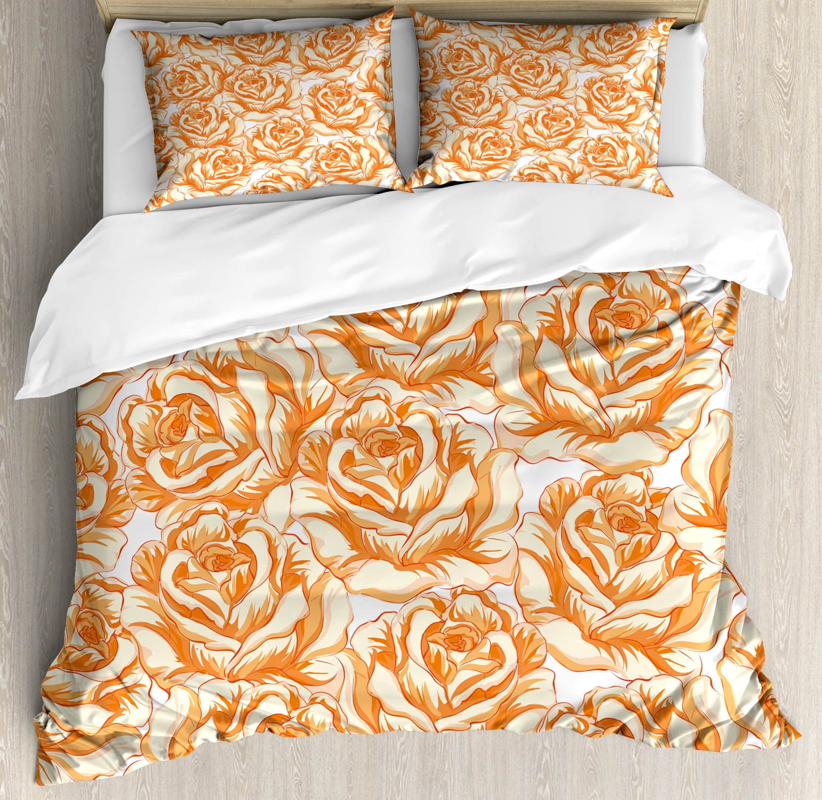Burnt Orange Duvet Cover Set Romantic Rose Bouquet In Warm Tones