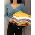 thumbnail image 3 of LOVE DOCK Sexy V Neck Women Sweater Autumn Knitted Pullover Jumper Chic Soft Korean Slim Long Sleeve Female Basic Top New, 3 of 5
