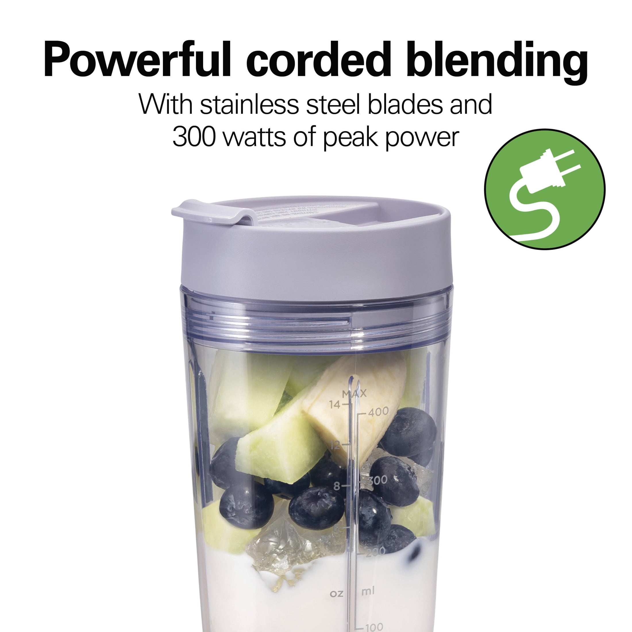 Hamilton Beach Personal Blender, 14 oz BPA-Free Jar 300W Portable Blender for Shakes and Smoothies with Leakproof Lid, Purple