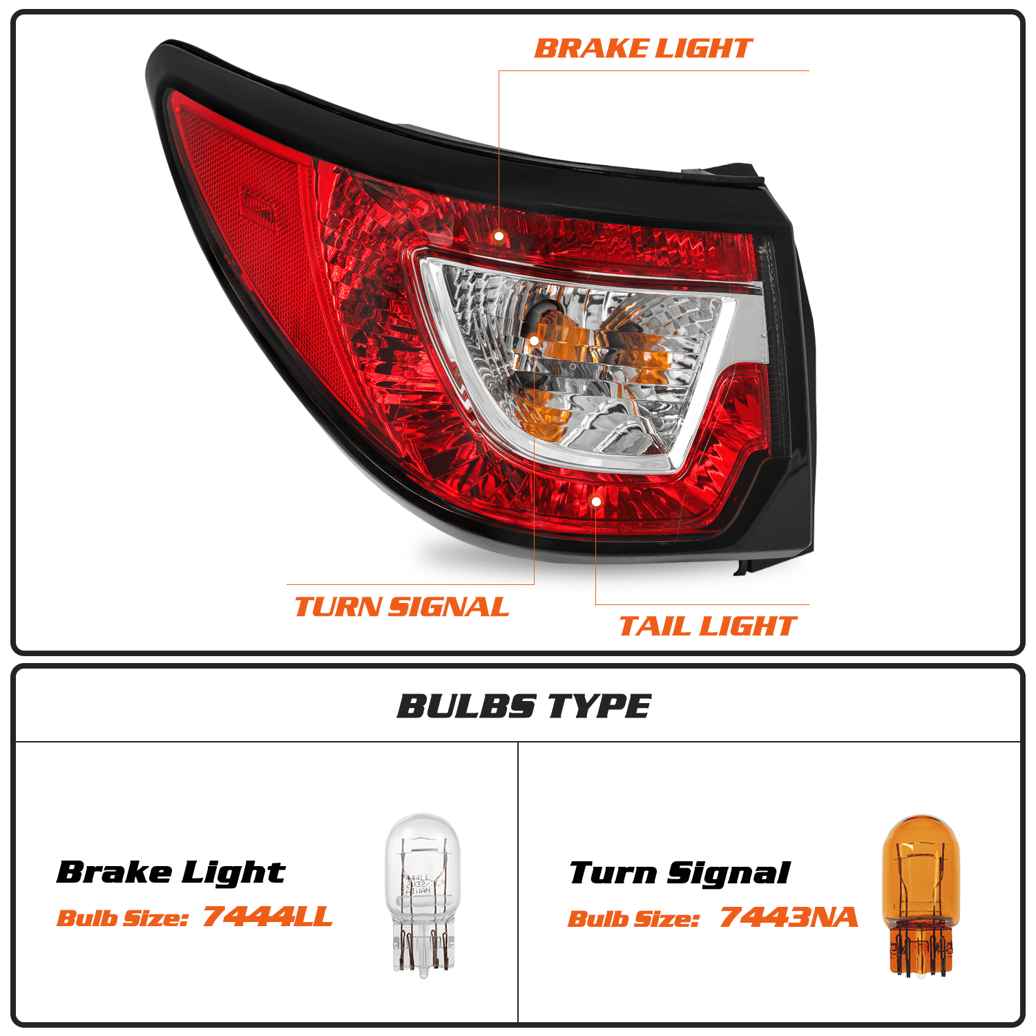 Titans Motors Tail Light for 2013-2017 Chevrolet Traverse Driver Side Left Outer Lamp Assembly with Bulbs