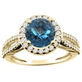 thumbnail image 1 of 14K Yellow Gold Natural London Blue Topaz Ring Round 8mm Diamond Accent, size 5, 1 of 4