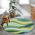 thumbnail image 3 of Round Rug 4ft Area Rug,Vintage Gradient Green Yellow Waves Area Rugs for Living Room Bedroom,Abstract Ombre Blue Floor Mat Non-Slip Non-Shedding Carpet Indoor Accent Rugs, 3 of 9