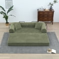 thumbnail image 5 of Miniyam Convertible Sleeper Sofa Bed with Cylindrical Pillow - Corduroy Folding Mattress Couch with Fixed-Shape Frame for Living Room, Bedroom, Lounge, Studio - Light Green, 5 of 9