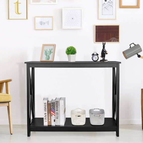 ZENY Entryway Table MDF Simple Style Console Table, Black X Shape 32" H