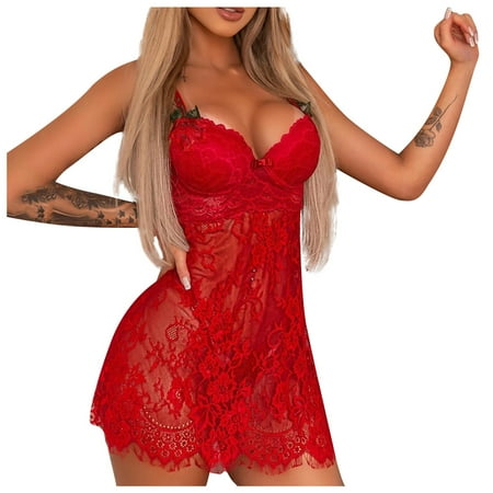 

Womens Pajama Sets Lingerie New Embroidered Mesh Lace Hollow Out Cross Backless Babydoll Nightdress Pajamas