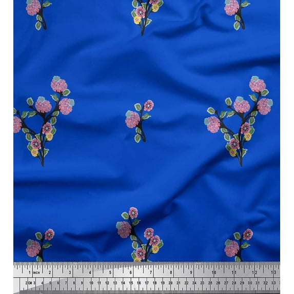 Soimoi Cotton Poplin Fabric Leaves & Floral Artistic Printed Fabric 1 Yard 42 Inch Wide