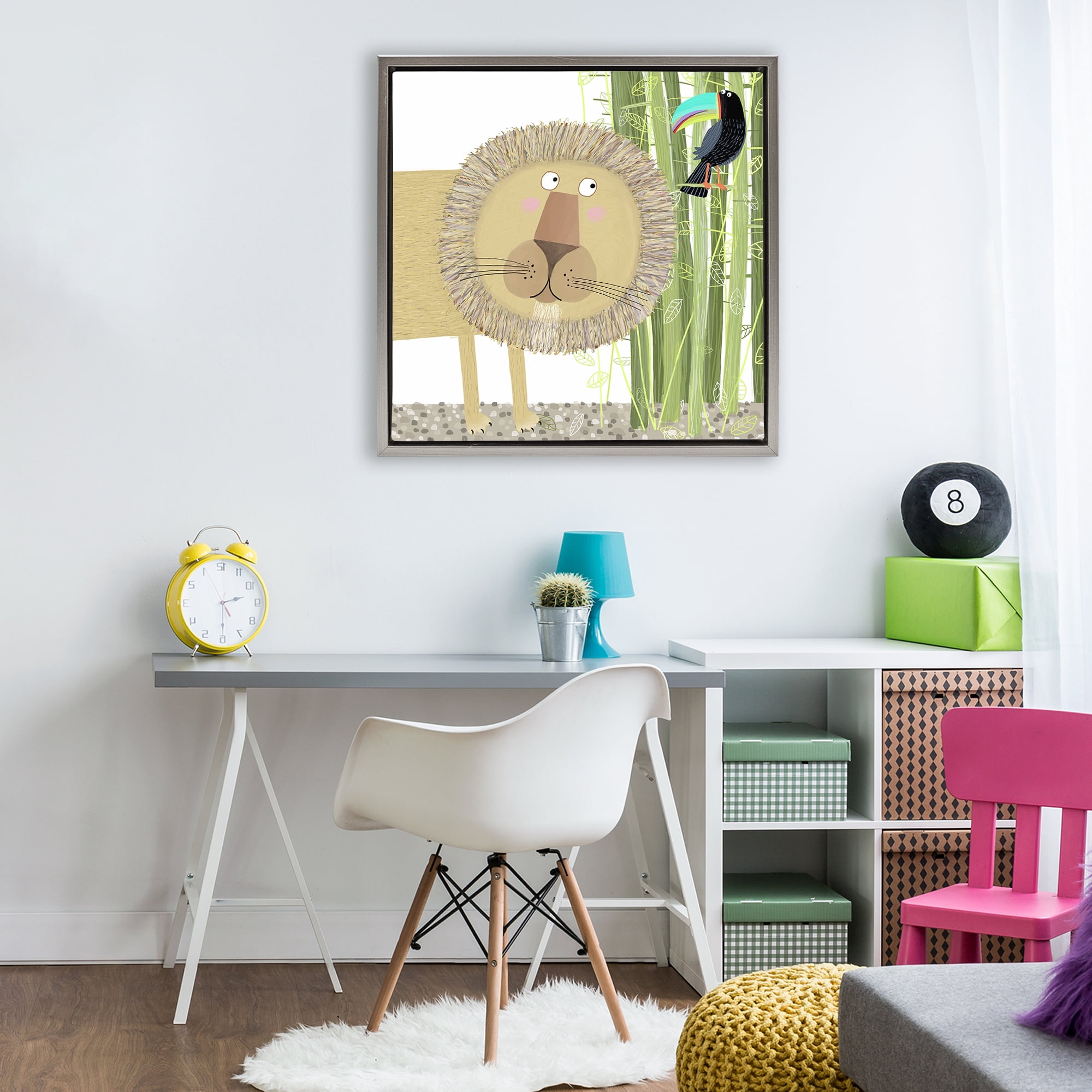 Stupell Industries Lion with Bamboo Trees & Toucan Gray Framed Floater Canvas Wall Art, design by Carla Daly