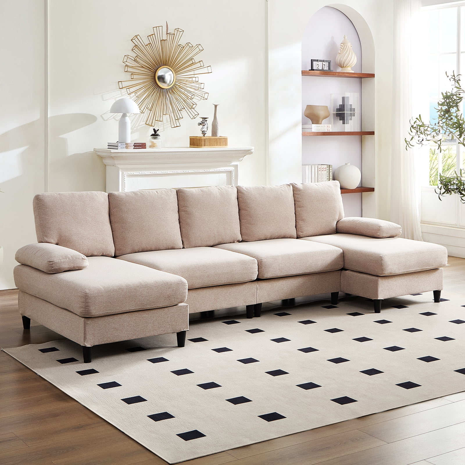 BALUS U Shaped Sectional Sofa,Oversize Modular Couch and Sofa for Living Room, 4-Seat Sectioanl Sofa with Chaise, Beige