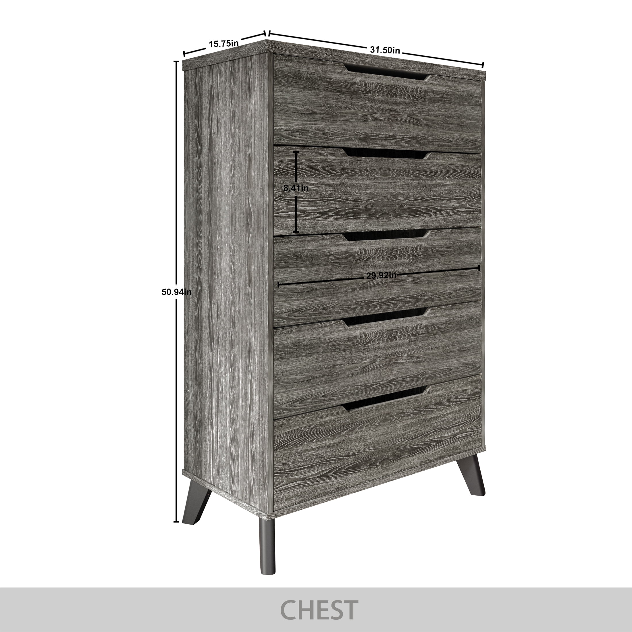 Castle Place Modern 5-Drawers Wooden Dresser, Dark Grey
