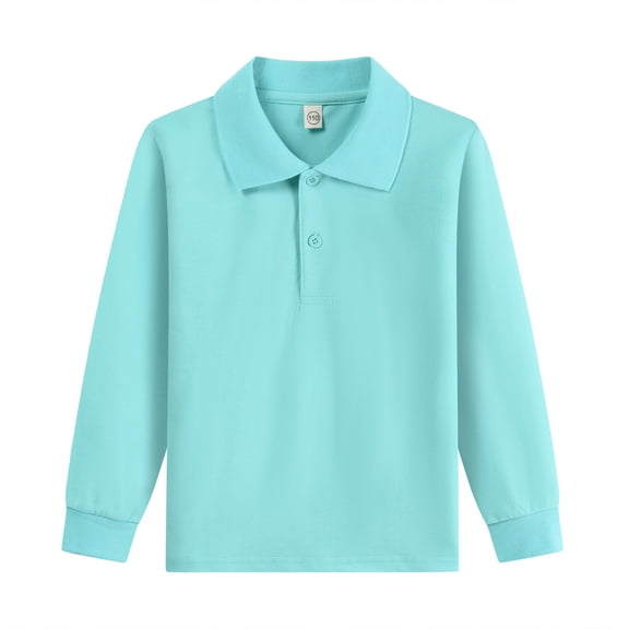 Resicozy Girls Long Sleeve Polo Shirt School Uniform Blouse Shirts for Kids, School Wear, Spring Fall, Polo Shirts Collar, Button Placket, Solid Color Turquoise 100