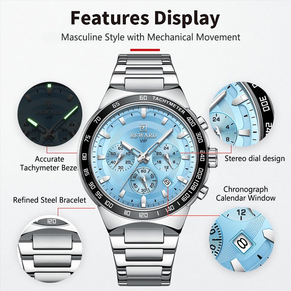 2025 New Design REWARD VIP Business Watches for Men Stainless Quartz Wristwatches Chronograph Luminous Sport Wrist Watch