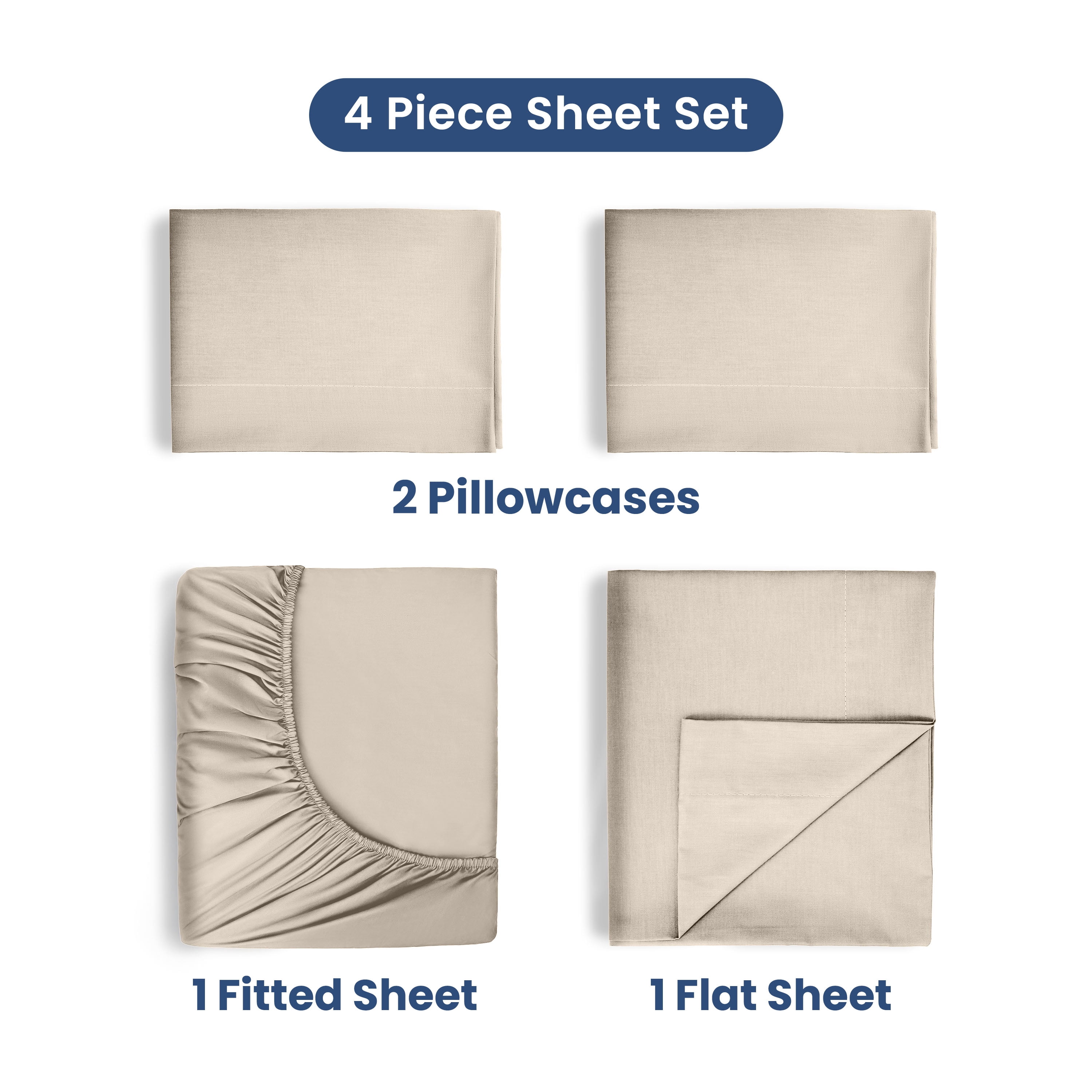 Soft Lightweight 400TC 100% Cotton Sateen Bed Sheet Set – 4-Piece Queen – Ivory
